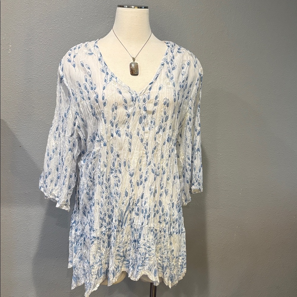 Coldwater Creek Blue and White Blouse